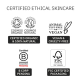 OF NATURE Certifications - Soil Association (COSMOS) Organic & 100% Natural, PETA Vegan and Cruelty-Free, B Corp, FSC